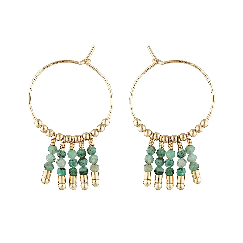 Strand bead earrings-Cleo Hoops ~ Emerald