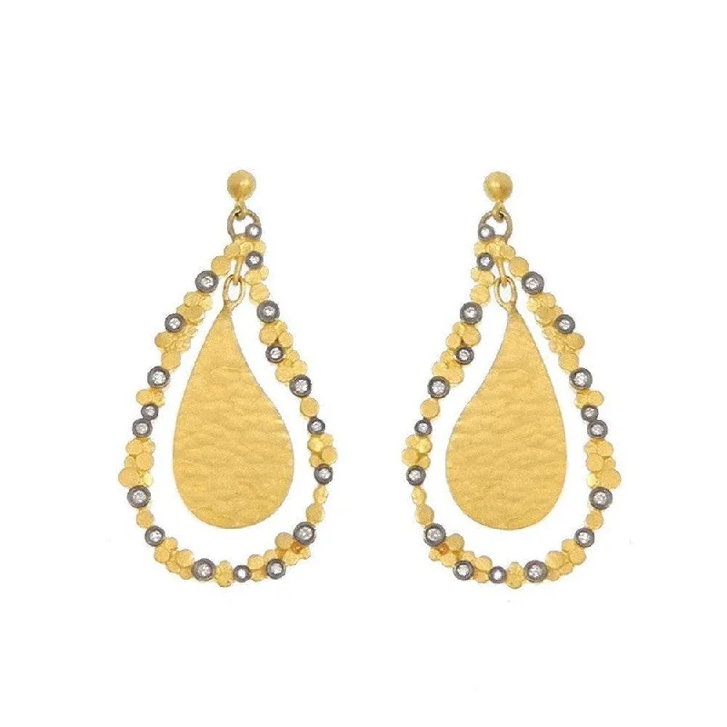 Fine pearl earrings-Hammered 24k Gold Diamond Earrings