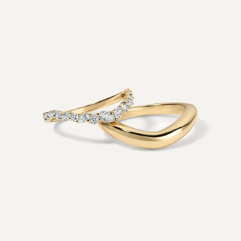 Peridot solitaire rings-Soft Curve Dome Ring Set