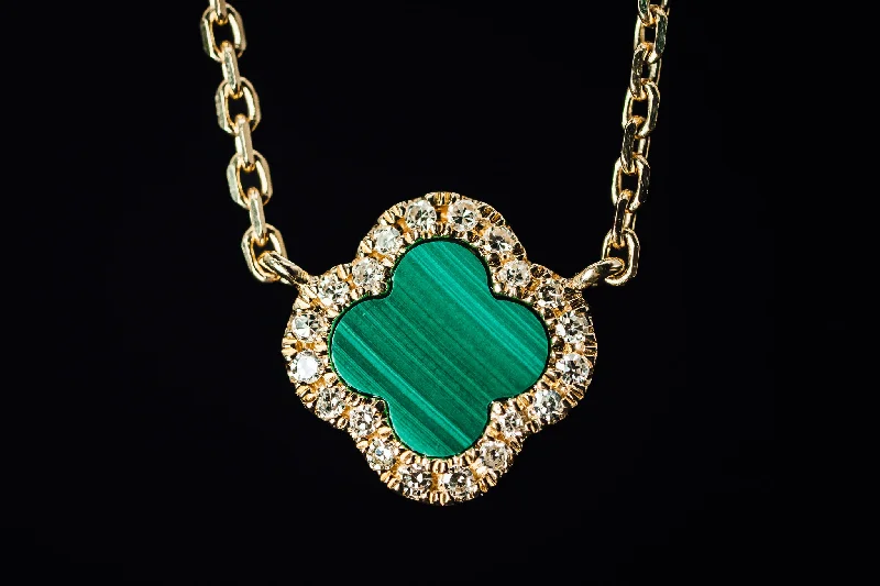 Nostalgic photo necklaces-14k Yellow Gold Malachite and Diamond Necklace