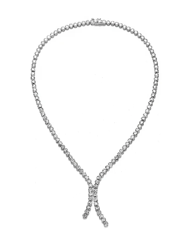 Lasso-style necklaces-GENEVIVE Sterling Silver Clear Round Cubic Zirconia Bezel Set Necklace