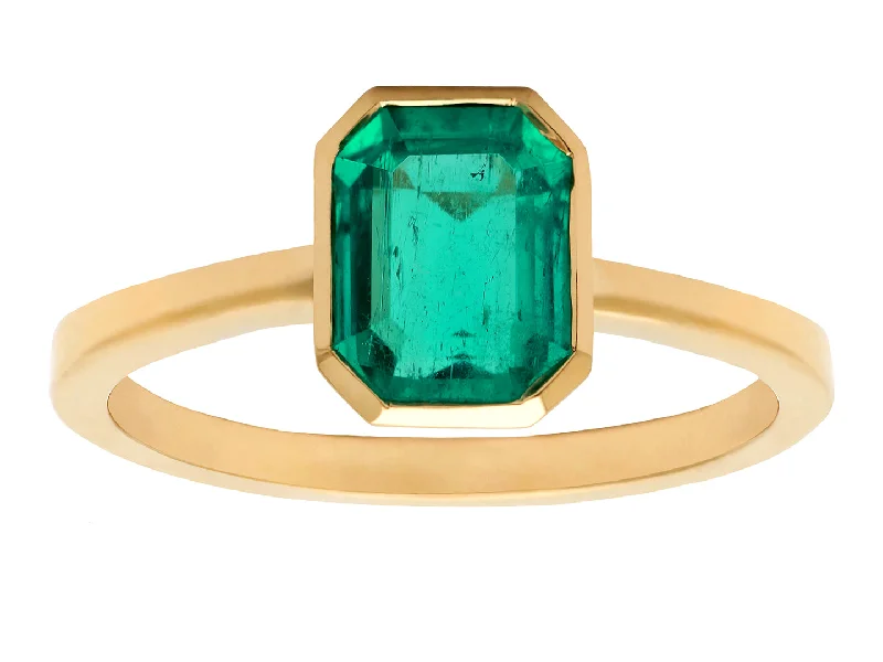 Coiled thread rings-1ct Emerald Cut Colombian Emerald & Yellow Gold Bezel Ring