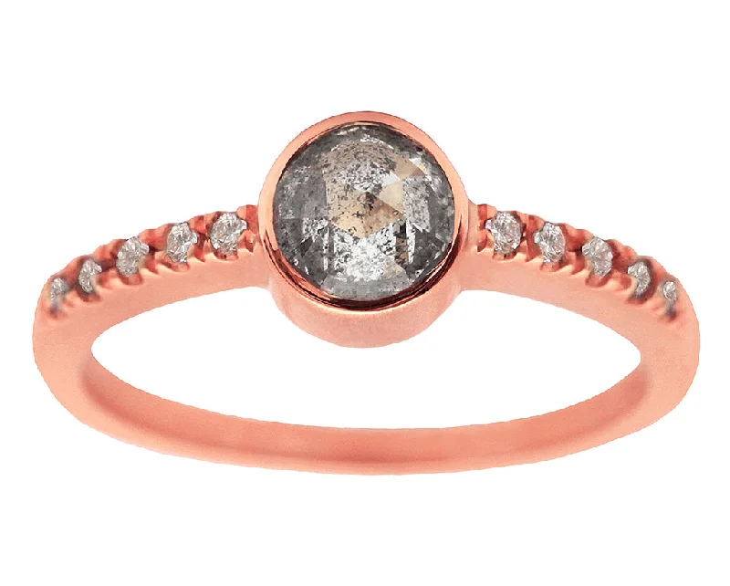 Light enamel rings-0.50ct Round Rose-cut Grey Diamond & Rose Gold Pavé Bezel Ring