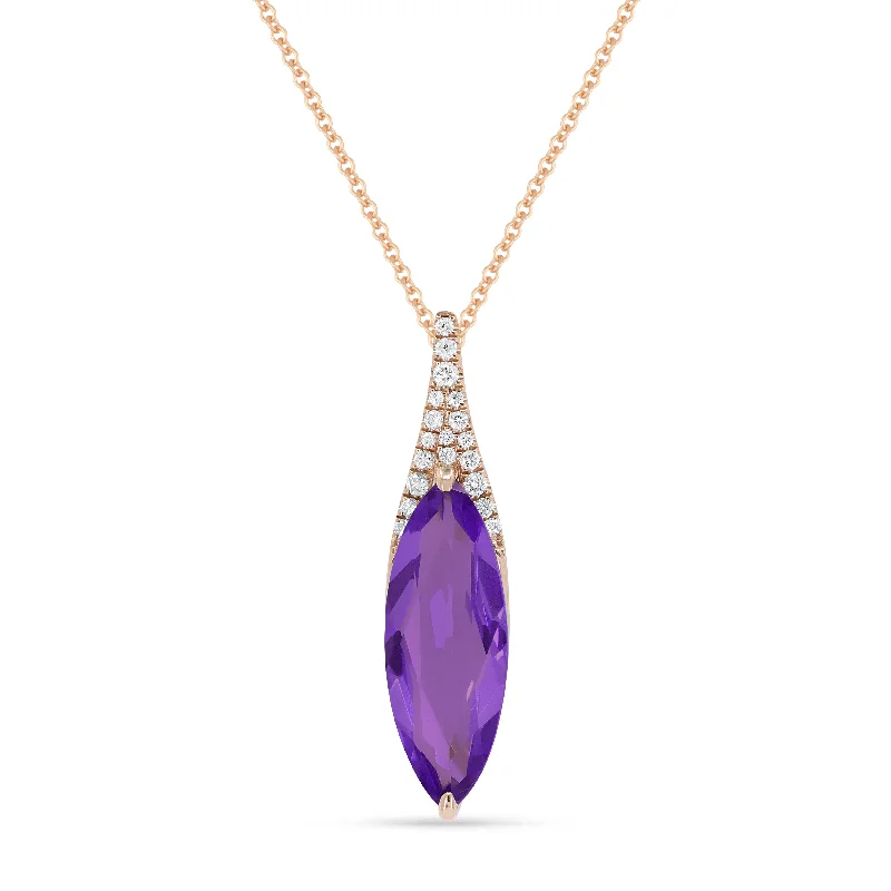 Bold gem necklaces-2.09Ct Amethyst 16"pendant Necklace In 14K Rose Gold