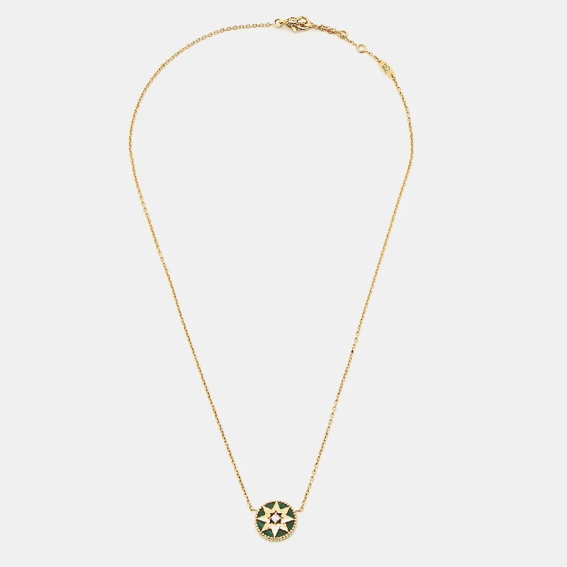 Sleek shine necklaces-Dior Rose Des Vents Malachite Diamond 18K Yellow Gold Necklace