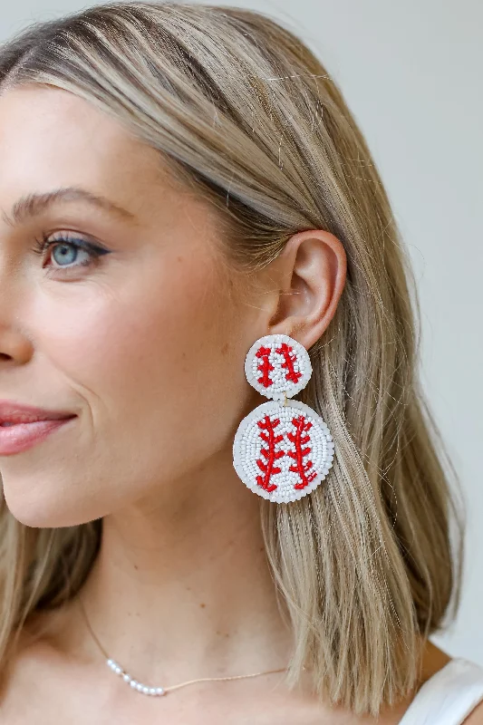 Ripple theme earrings-Baseball Beaded Drop Earrings