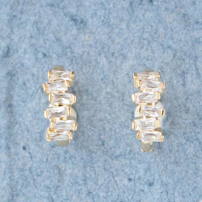 Split-face earrings-Cubic Zirconia Huggy Hoop Earring