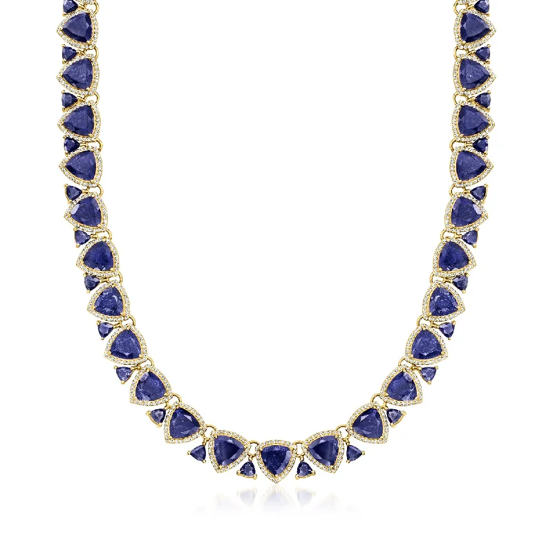 Linen thread necklaces-Ross-Simons Sapphire and White Topaz Necklace in 18kt Gold Over Sterling