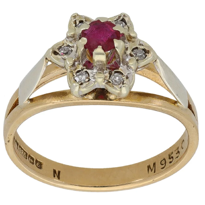 Fiber edge rings-9ct Gold 0.06ct Diamond & Ruby Dress/Cocktail Ring Size M