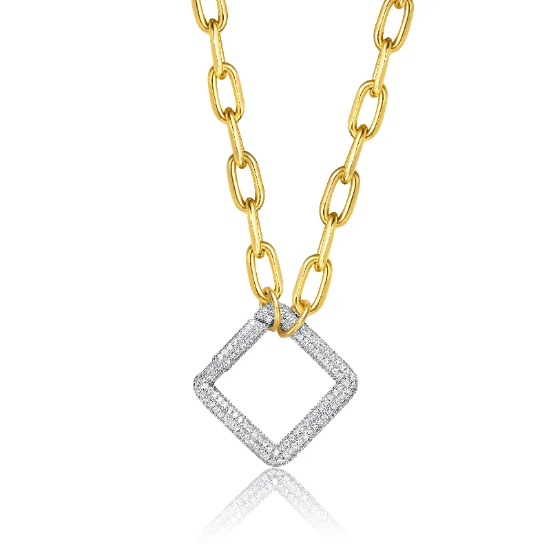 Tilted bar necklaces-14k Gold-plated Elegant Chain With Glittering Diamonds Triangle Sterling Silver Pendant Necklace Cubic Zirconia