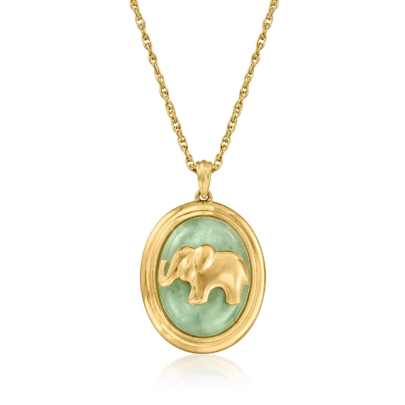 Gothic style necklaces-Ross-Simons Jade Elephant Pendant Necklace in 18kt Gold Over Sterling