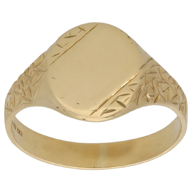 Fine form rings-9ct Gold Patterned Signet Ring Size Z