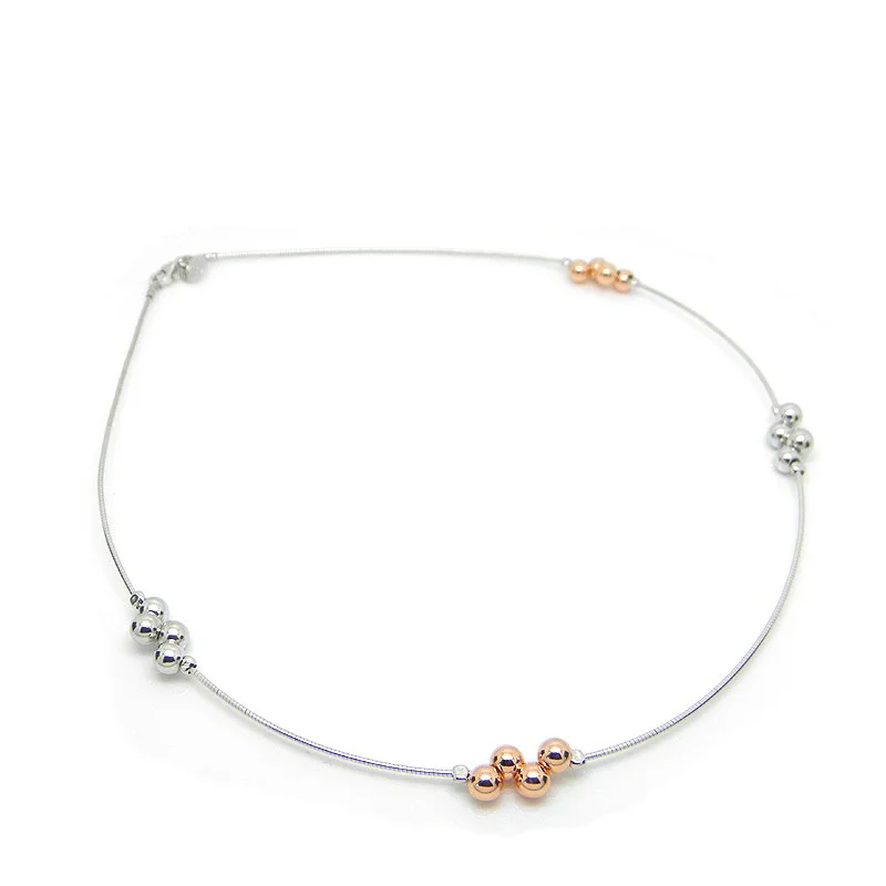 Weathered silver necklaces-STERLING SILVER & ROSE GOLD PLATED BOLAS OMEGA NECKLET