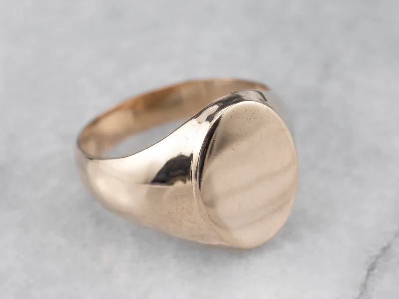 Round stone rings-Unisex Plain Gold Signet Ring