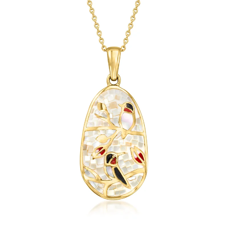 Flat bar necklaces-Ross-Simons Mother-Of-Pearl Bird Pendant Necklace in 18kt Gold Over Sterling