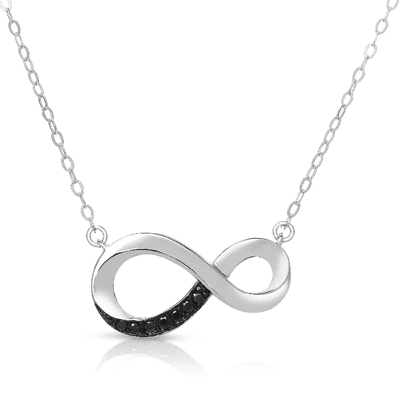 Trust charm necklaces-GENEVIVE Sterling Silver Black Plated Black Cubic Zirconia Infinity Charm Necklace