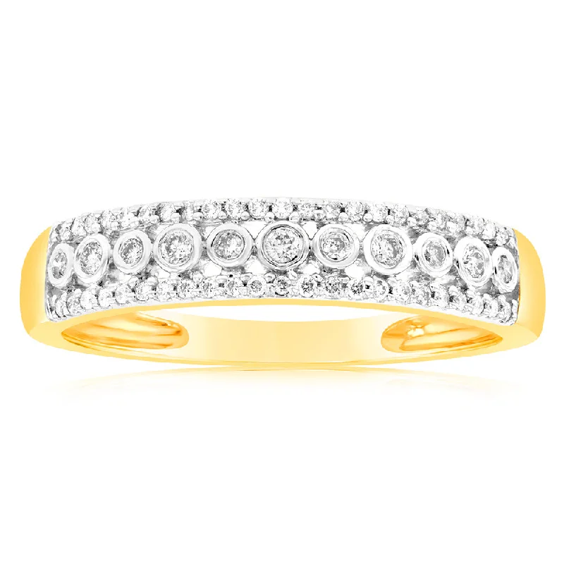 Whimsical rings-9ct Yellow Gold Bezel 1/5 Carat Diamond Dress Ring with Brilliant Diamonds