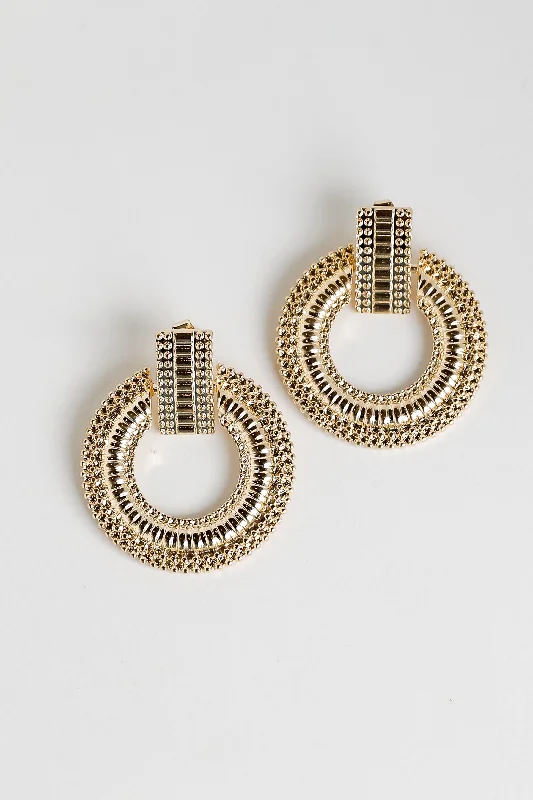 Gem-twisted earrings-FINAL SALE - Melissa Gold Textured Statement Earrings