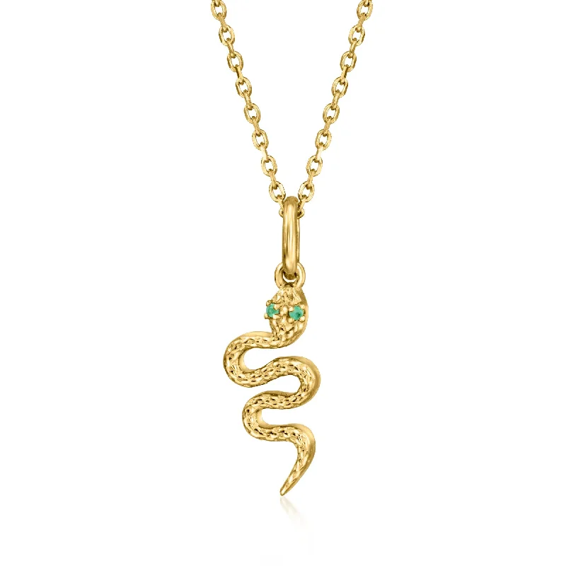 Leafy design necklaces-RS Pure by Ross-Simons 18kt Gold Vermeil Snake Pendant Necklace With Emeralds