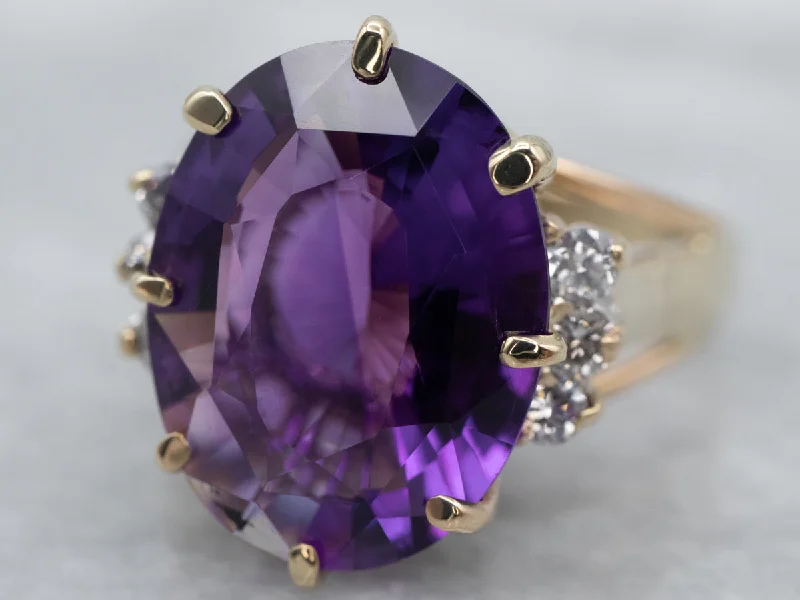 Elegant art rings-Gold Amethyst and Diamond Cocktail Ring