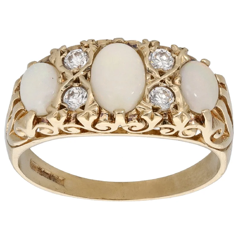 Firm band rings-9ct Gold Opal & Cubic Zirconia Dress/Cocktail Ring Size P