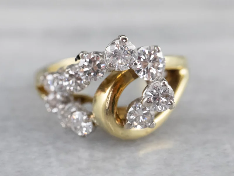 Stretch open rings-Asymmetrical Diamond Gold Cocktail Ring