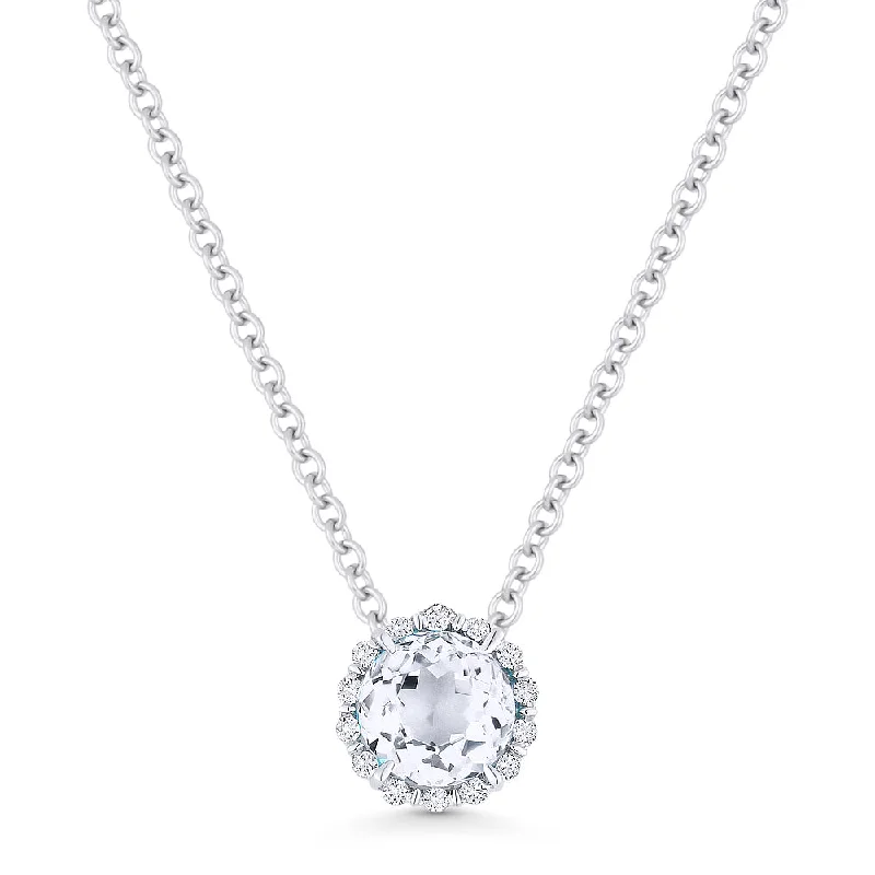 Simple cross necklaces-0.65Ct White Topaz 16"pendant Necklace In 14K White Gold