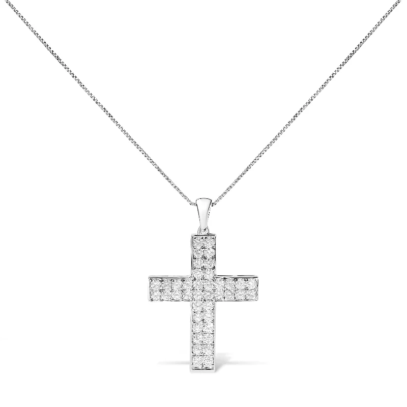 Orbit sign necklaces-14K White Gold 2.0 Cttw Lab Grown Diamond Inlay Cross Pendant Necklace