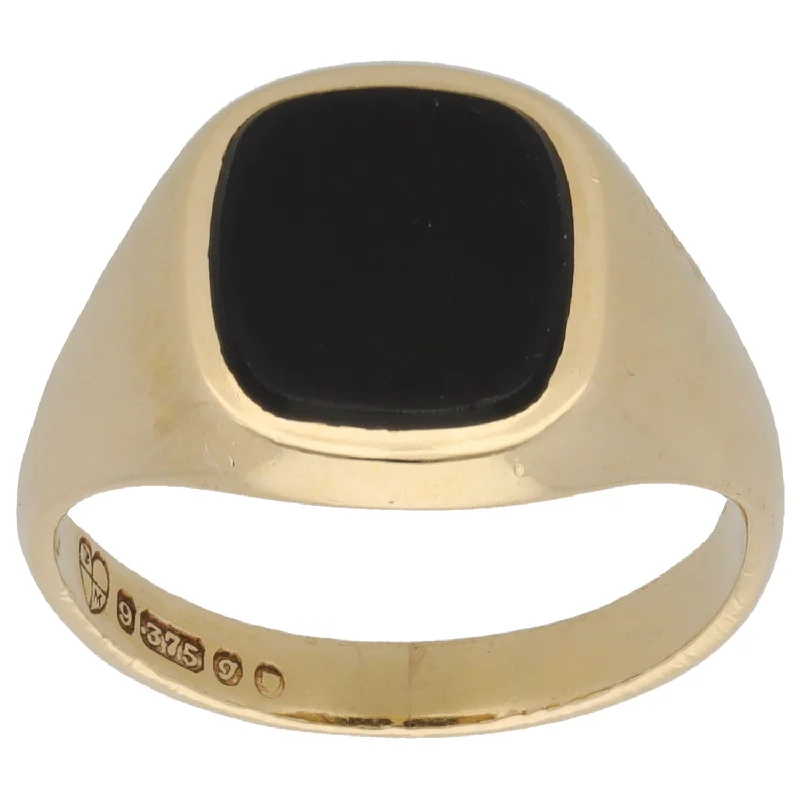 Bead trim rings-9ct Gold Onyx Signet Ring Size S