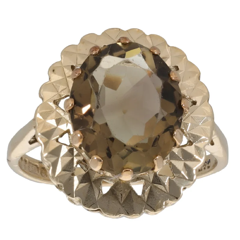 Strand cord rings-9ct Gold Smoky Quartz Solitaire Ring Size O