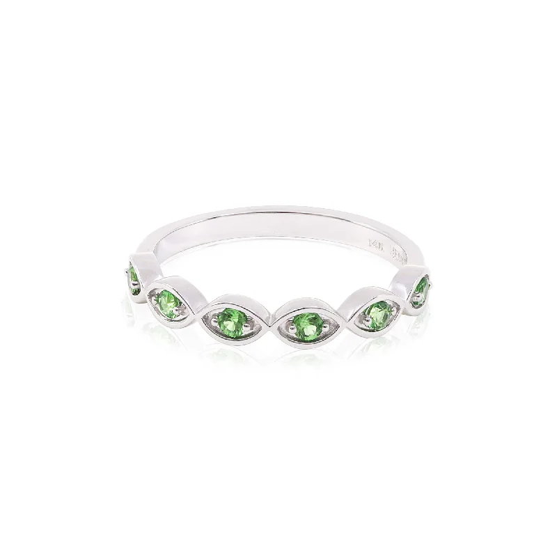 Fine pearl rings-14K WHITE GOLD MARQUISE TSAVORITE GARNET RING