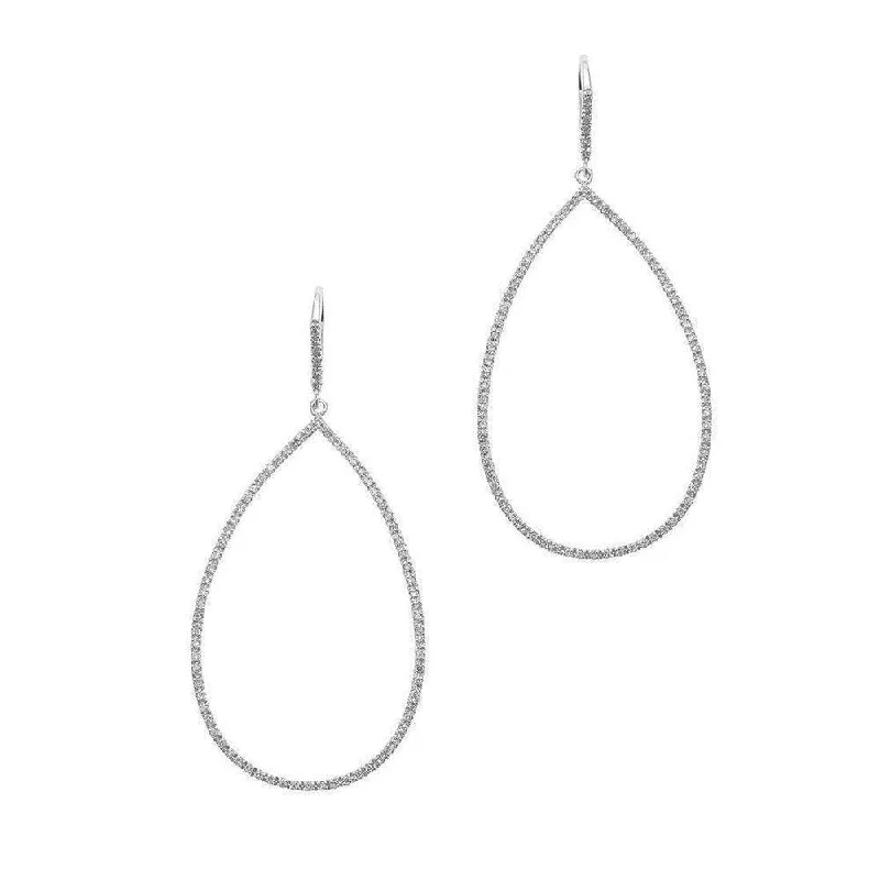 Rosebud motif earrings-Teardrop Diamond Hoop Earrings