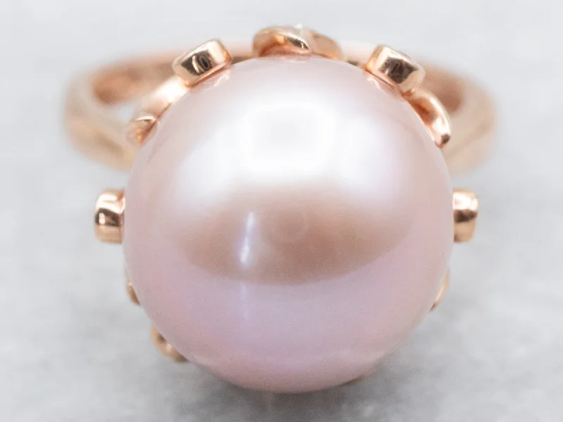 Pinch band rings-Pink Pearl and Diamond Cocktail Ring