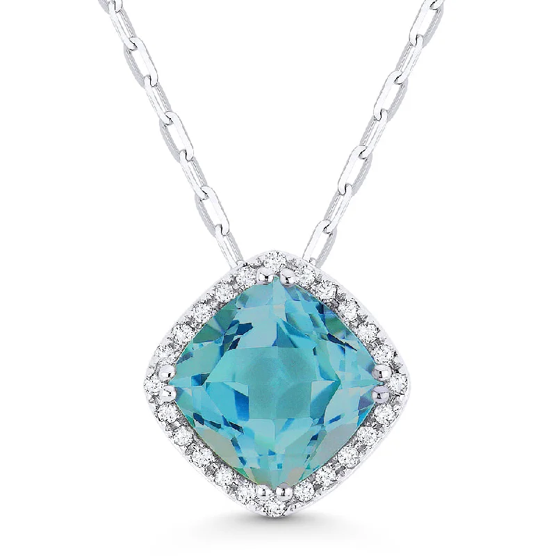 Old medallion necklaces-1.86Ct London Blue Topaz 16"pendant Necklace In 14K White Gold