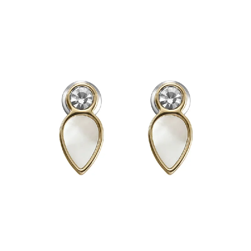 Soft texture rings-Fossil Yellow Gold Plated Stainless Steel Mother Of Pearl Teardrop Stud Earring