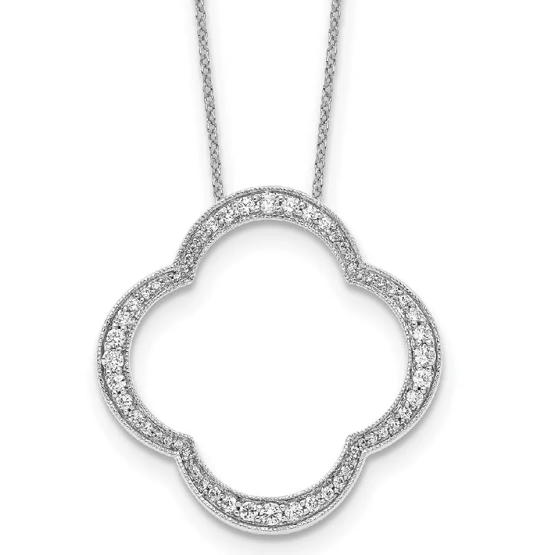 Delicate string necklaces-14K White Gold 3/4 Ct Lab Grown Diamond Floral Pendant Necklace 18" Clarity VS, Color D-E