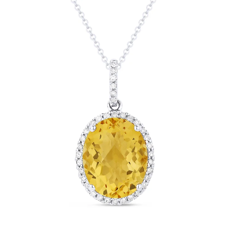 Vintage drop necklaces-2.41Ct Citrine 16"pendant Necklace In 14K White Gold