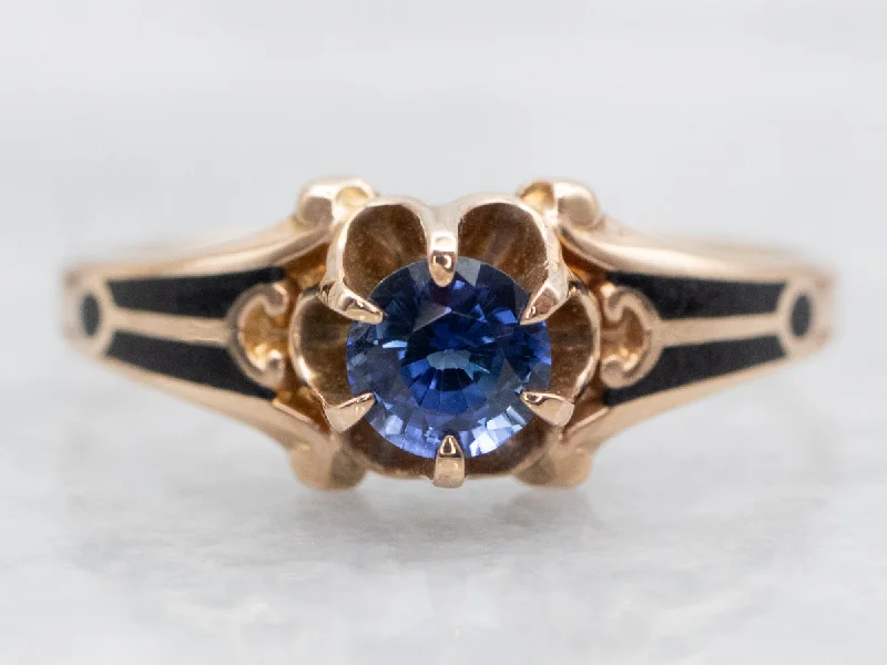 Subtle filigree rings-Rose Gold Sapphire Solitaire Ring