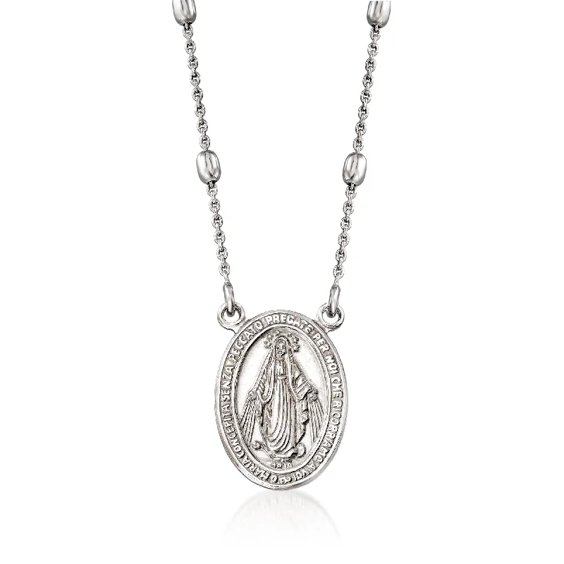 Clear stone necklaces-Ross-Simons Italian Sterling Silver Miraculous Medal Beaded Station Necklace