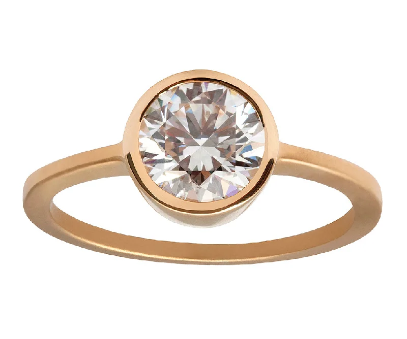 Subtle accent rings-1ct Round Ideal-cut White Diamond & Yellow Gold Bezel Ring