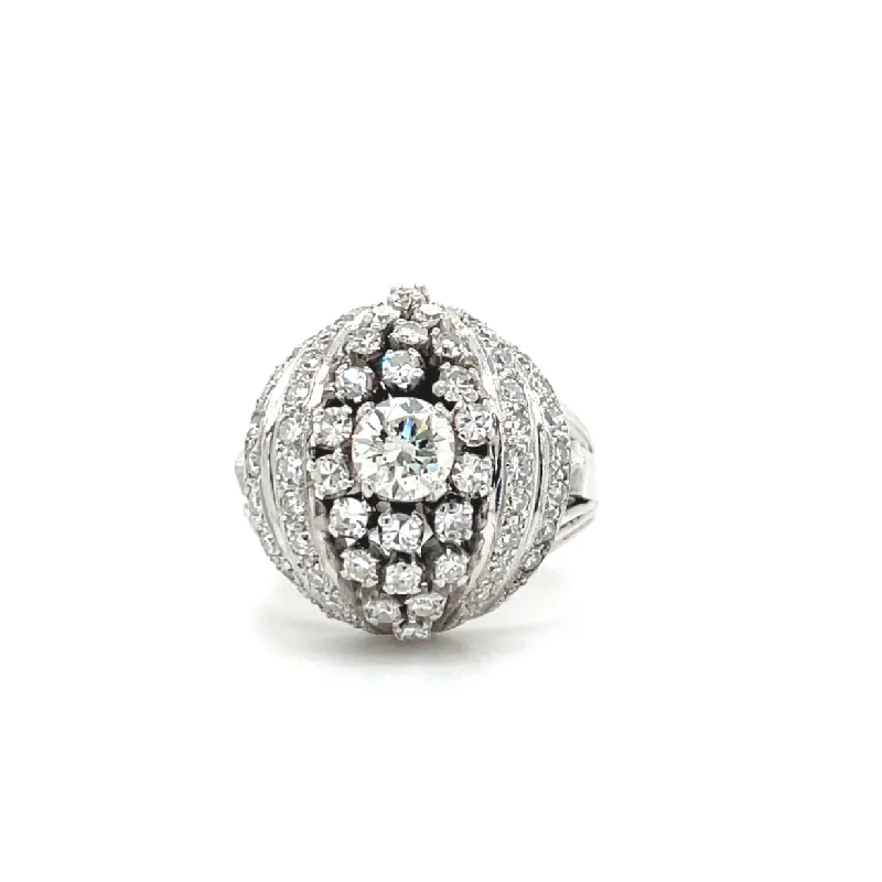 Clear diamond rings-Estate Platinum Diamond Dome Ring