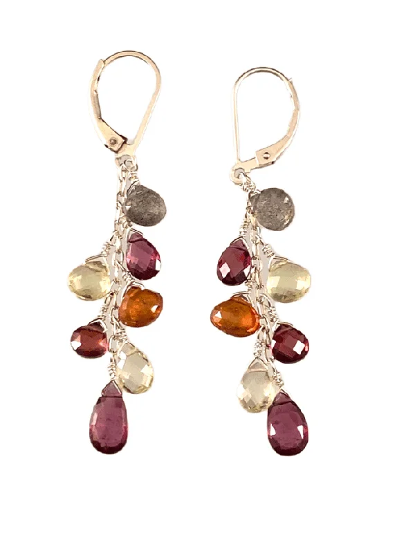 Baroque pearl earrings-Garnet Topaz Lemon Quartz Citrine Labradorite Silver Waterfall Gemstone Earrings