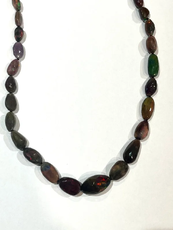 Crescent wax necklaces-Smoked Ethiopian Faceted Opal Necklace