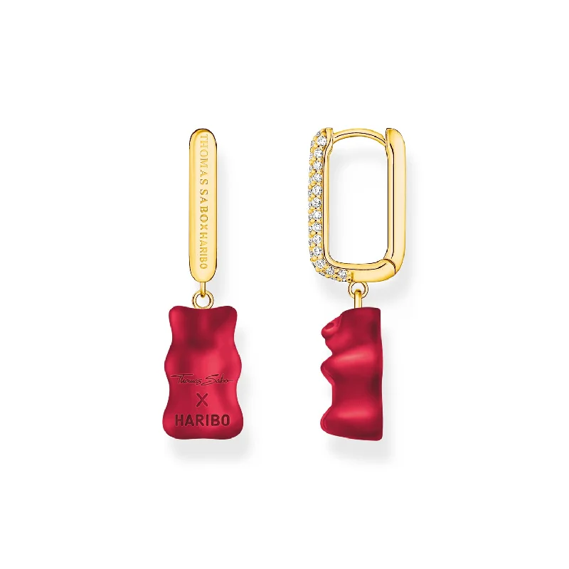 Neat band rings-Thomas Sabo Gold Plated Sterling Silver Haribo Cubic Zirconia Red Bear Hoop Single Earring Only