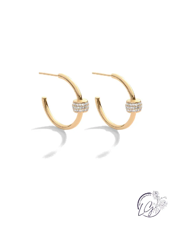 Bright pearl earrings-Hoop with Pave Accent