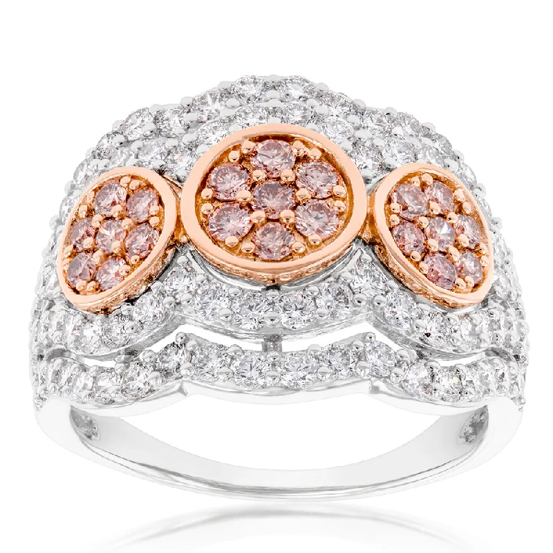 Orbit birthstone rings-Pink Diamond in 18ct White Gold Dress Ring with a 2.00 Carats of Diamonds