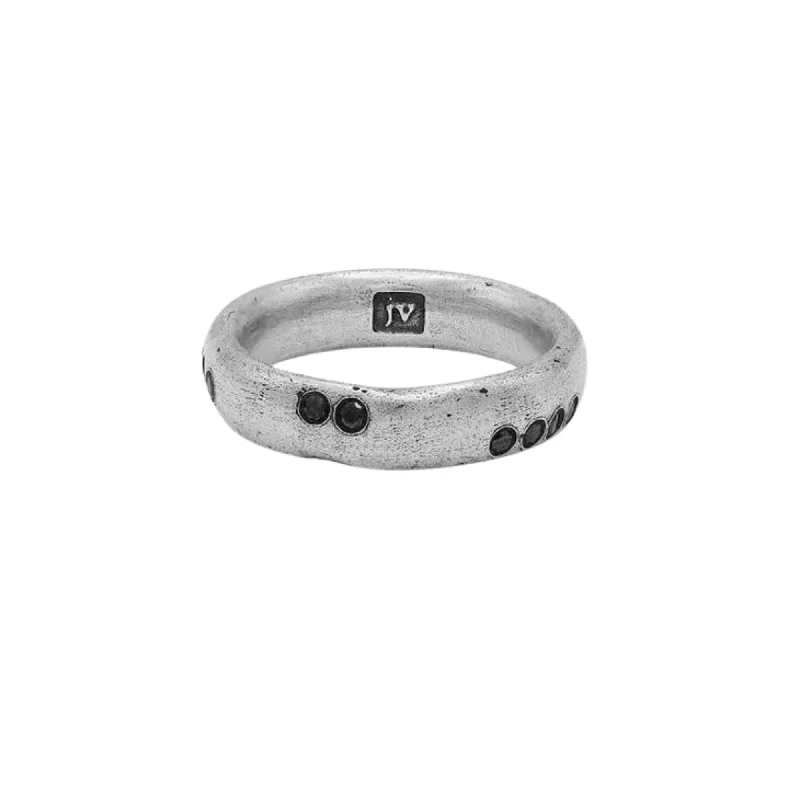 Rustic flair rings-JOHN VARVATOS MEN'S STERLING SILVER WIDE STACKING RING WITH ROUND BLACK DIAMONDS