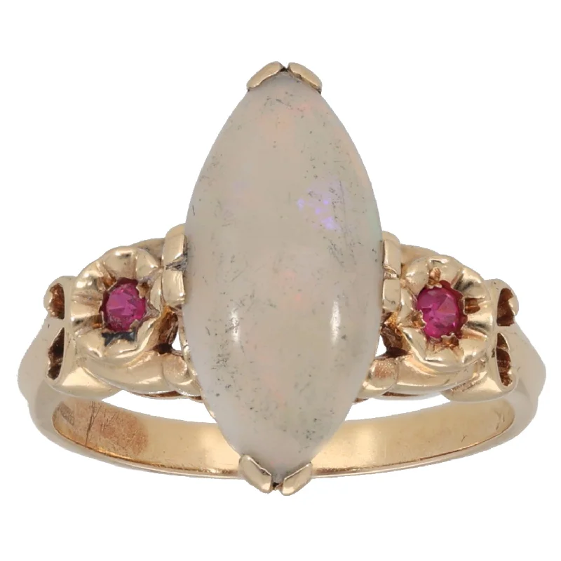 Flow shape rings-9ct Gold Opal & Man Made Ruby Dress/Cocktail Ring Size M