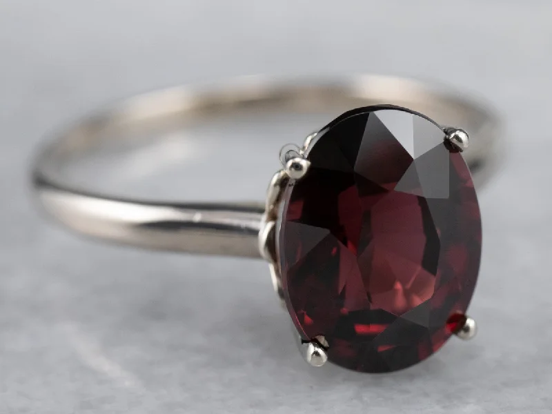 Bold stone rings-White Gold Pyrope Garnet Solitaire Ring