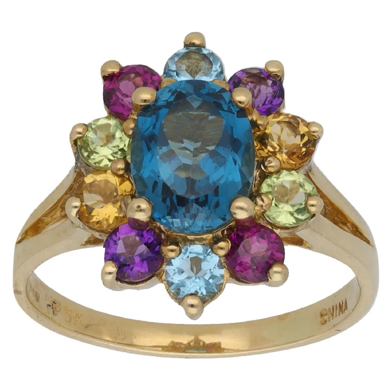 Fine dot rings-9ct Gold Amethyst, Quartz and Topaz Dress/Cocktail Ring Size M